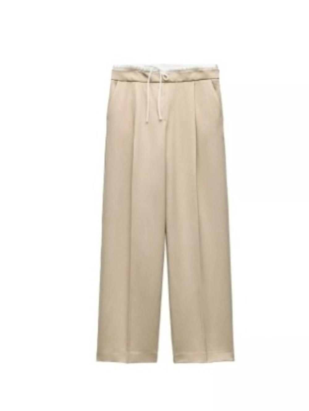 Zara Beige Drawstring Wide-Leg Trousers